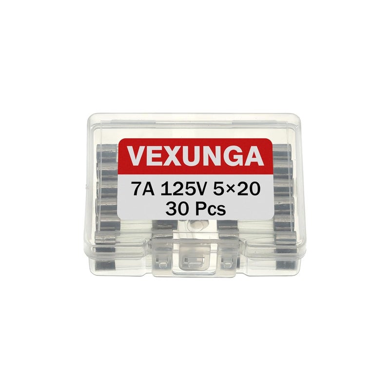 VEXUNGA 7A 125V Fuse 7 Amp 125 Volt Max Fast Blow Glass Fuses Replacement for Outdoor C9 String Christmas Xmas Lights 5x20MM / 0.2x0.78Inch (Pack of 30pcs) - Image 5